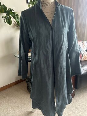 Lightweight Long Open-Front Jacket in Slate Blue